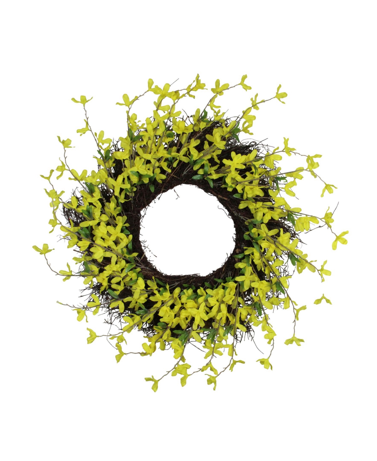 Forsythia and Grapevine Spring Wreath Yellow 24-Inch - Yellow