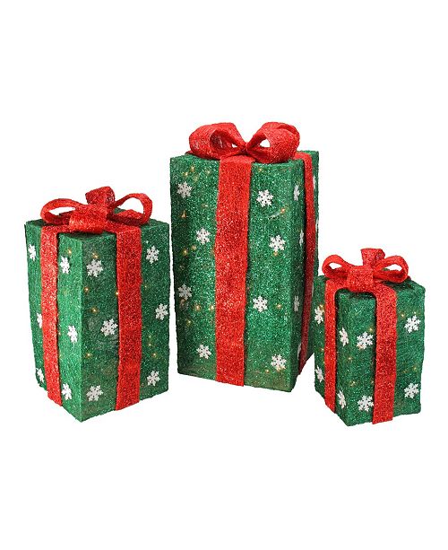 Northlight Set Of 3 Tall Green Sisal Gift Boxes Lighted Christmas