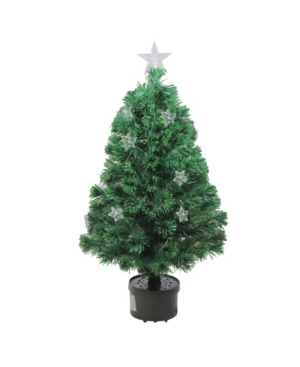 Northlight Potted Fiber Optic Artificial With Stars Multicolor Lights 4 Foot Pre-lit Christmas Tree In Green