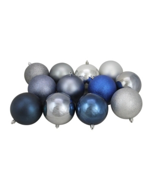 Northlight 12ct Sapphire Blue/denim/silver/pewter Shatterproof 3-finish Christmas Ball Ornaments 4" In Multi