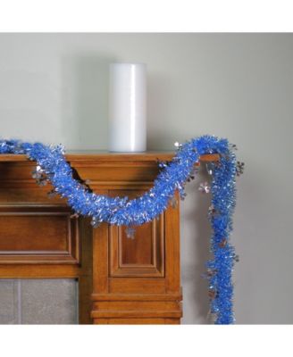 Northlight 12' Blue Christmas Tinsel Garland With Silver Holographic ...