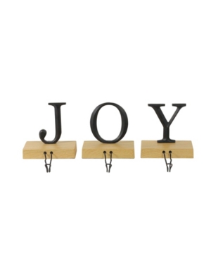 Northlight Set Of 3 Metal And Wood Joy Weighted Christmas Stocking Holder In Black