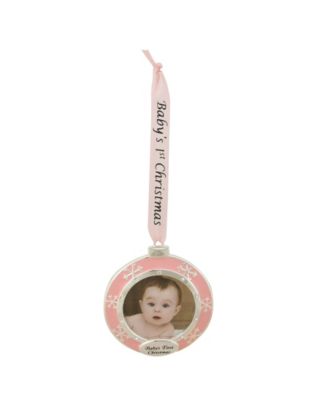 3" Pink and Silver-Plated "Baby's First Christmas" Framed Ornament with Crystals