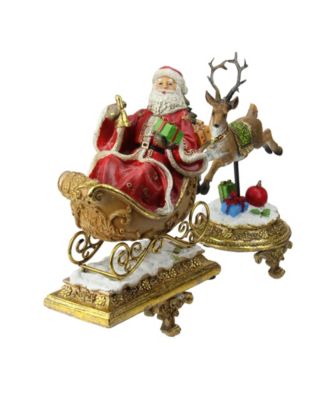 Set of 2 Santa and Reindeer Glittered Christmas Stocking Holders 9.5"