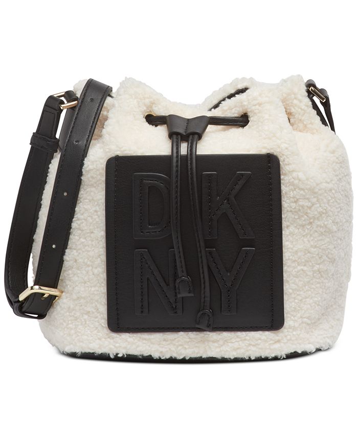 DKNY Tilly Stacked Logo Sherpa Drawstring Bucket Bag Created for