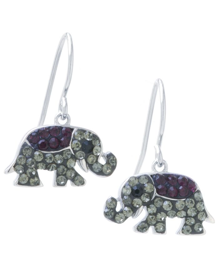 Giani Bernini - Black and Grey Pave Crystal Elephant Wire Drop Earrings set in Sterling Silver