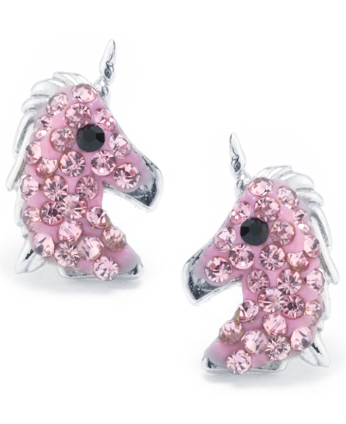 Pave Crystal Unicorn Stud Earrings in Sterling Silver - Pink