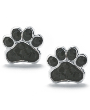 image of Black Pave Crystal Dog Paw Stud Earrings set in Sterling Silver