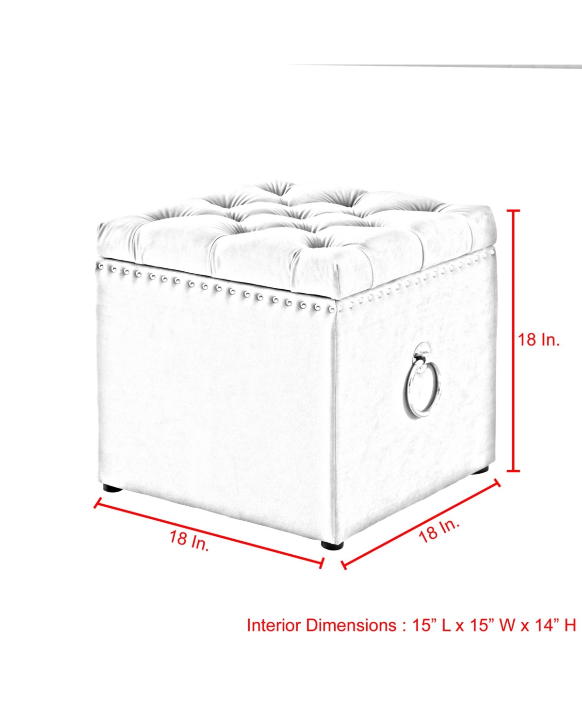 Inspired Home Ella Upholstered 1pc Storage Cube Ottoman With Nailhead Trim