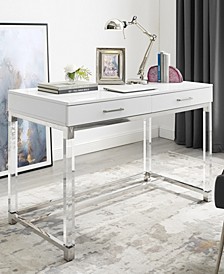 Casandra 2-Drawer High Gloss Desk with Acrylic Legs and Metal Base