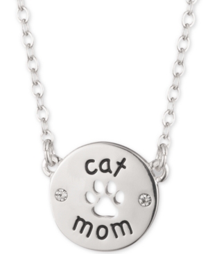 image of Pet Friends Jewelry Silver-Tone Cat Mom Pendant Necklace, 16