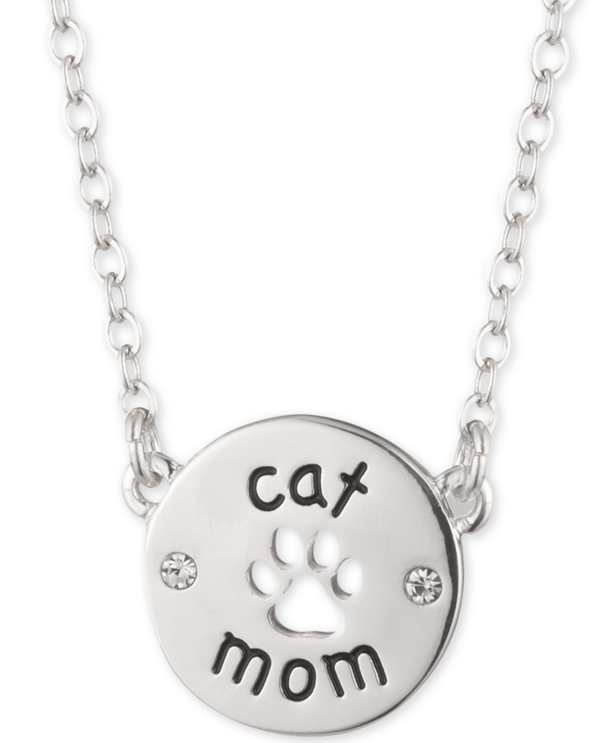 Silver-Tone Cat Mom Pendant Necklace, 16" + 3" extender - Silver