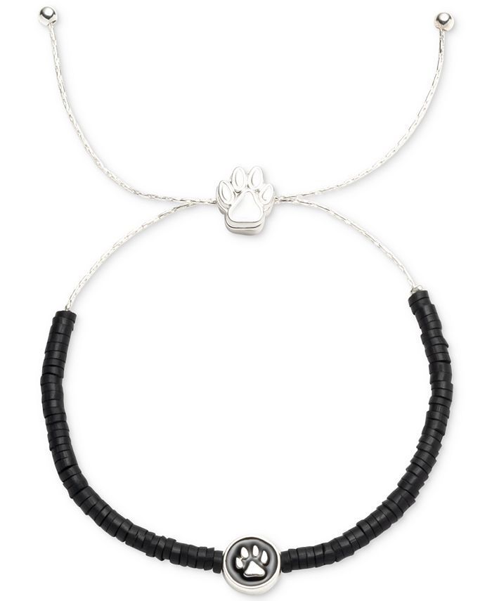 Pet Friends Jewelry - Silver-Tone Paw Charm Black Bead Slider Bracelet