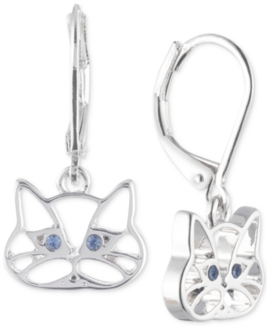 image of Pet Friends Jewelry Silver-Tone Blue Crystal Cat Drop Earrings