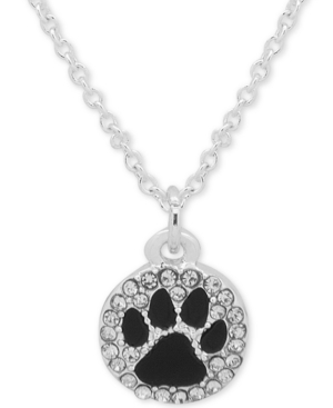 image of Pet Friends Jewelry Silver-Tone Black Paw Pave Pendant Necklace, 16