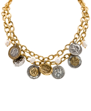 image of Patricia Nash Two-Tone World Coin & Freshwater Pearl (9mm) 18