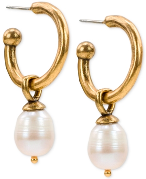 image of Patricia Nash Gold-Tone Imitation Pearl Drop Hoop Earrings