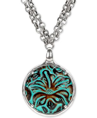 Patricia Nash - Leather-Inset Double-Chain 28" Pendant Necklace