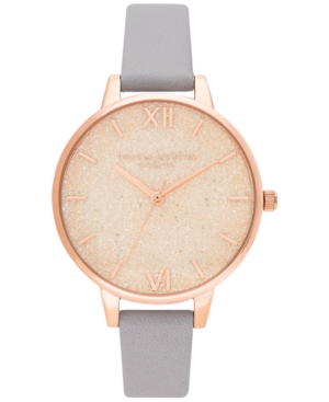 image of Olivia Burton Women-s Gray Lilac Leather Strap Watch 34mm