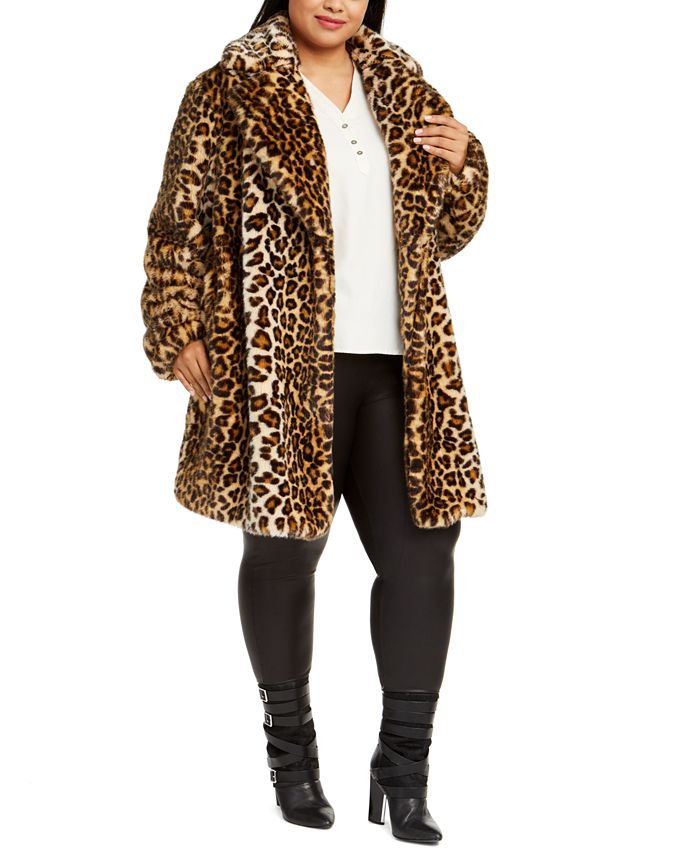 Leopard Print Faux Fur Coat, Faux Fur Leopard Coat Plus Size