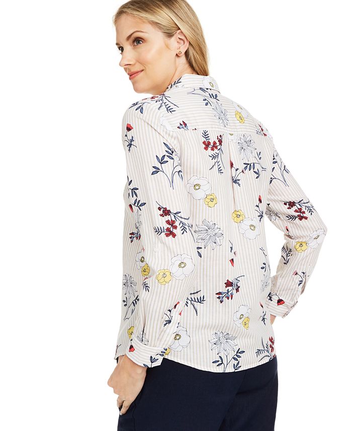 Charter Club Floral-Print Button-Down Linen Shirt, Created for Macy's ...