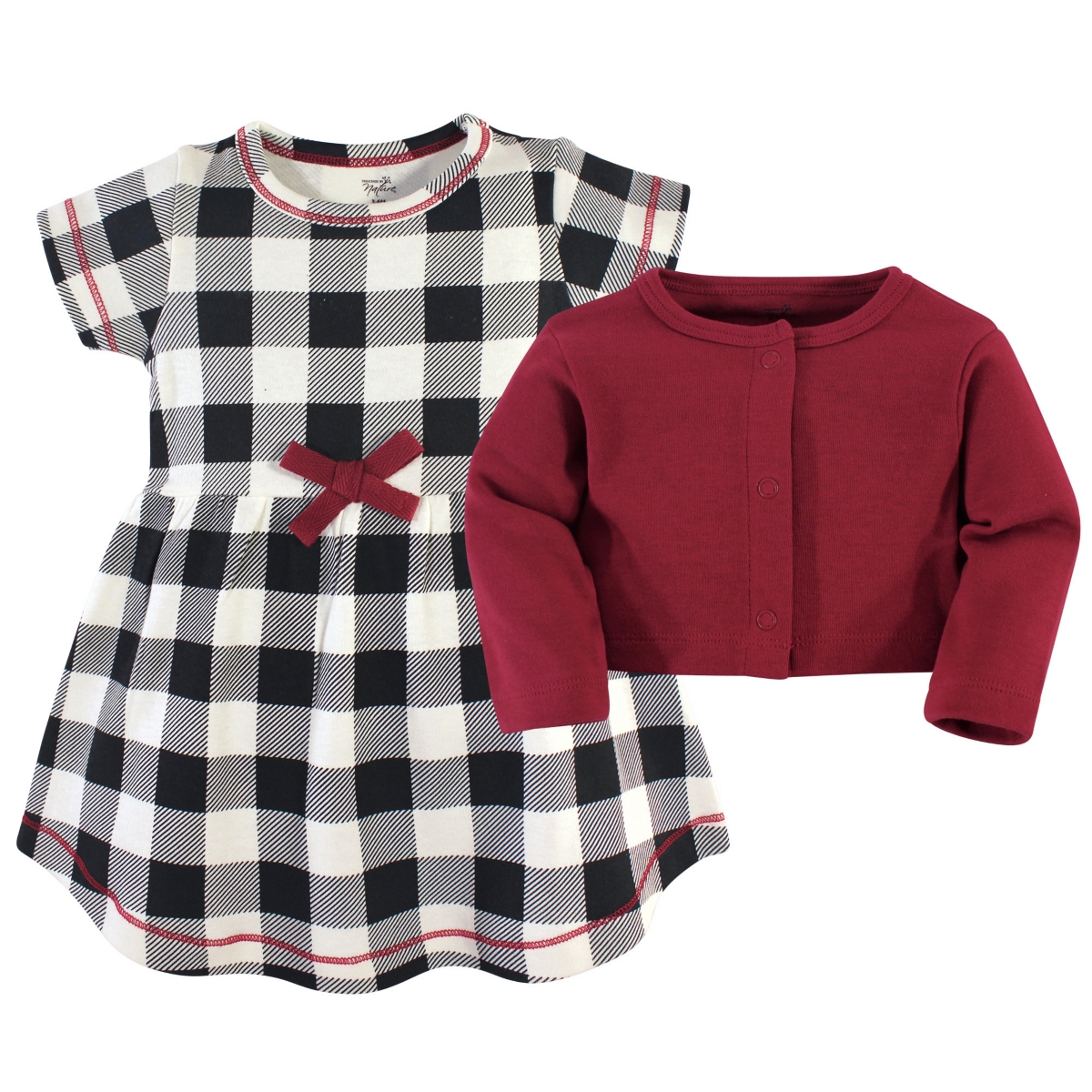Touched by Nature Baby Girls Baby Organic Cotton Dress and Cardigan 2pc Set,- Black Plaid