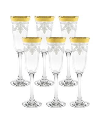 Flutes with a Stencil Pattern and Gold Band, Set of 6