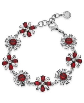 Charter Club - Silver-Tone Red Stone& Crystal Link Bracelet