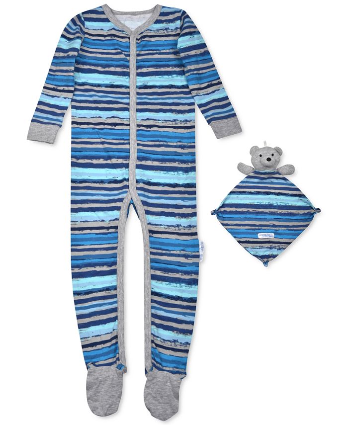 Max & Olivia Baby Boys 2Pc. Striped Footie Pajama & Bear Blankie Buddy