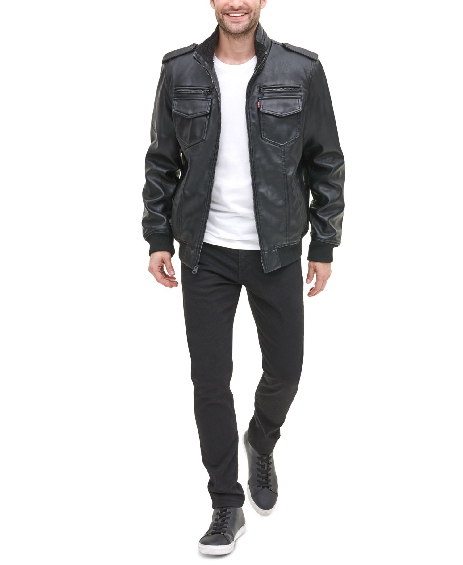 Men's Sherpa Lined Faux Leather Aviator Bomber