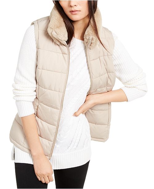 Calvin Klein Faux-Fur Collar Vest & Reviews - Jackets & Blazers - Women ...