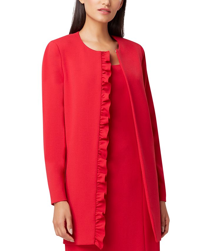Tahari ASL Ruffled Collarless Topper Jacket Macy s