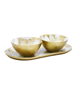 Classic Touch Marbleized 2 Bowl Relish Dish In Gold