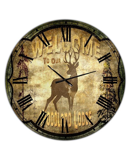 Designart Welcome Lodge Deer Large Cottage Wall Clock 36 X 28