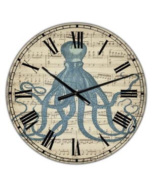 Designart Octopus Music Score Ii Large Nautical & Coastal Wall Clock - 36