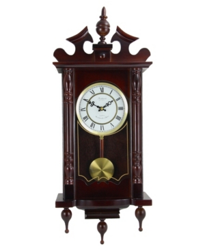 Bedford Clock Collection Classic 31" Chiming Wall Clock With Roman Numerals And A Swinging Pendulum In Cherry Oak