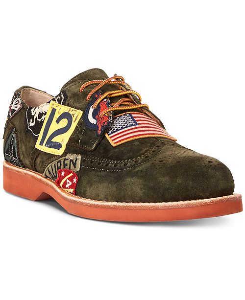 polo ralph lauren men's rhett wingtip patch oxford