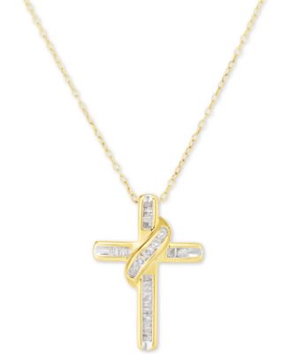 Macy's - Diamond Cross 18" Pendant Necklace (1/4 ct. t.w.) in 14k Gold-Plated Sterling Silver or Sterling Silver