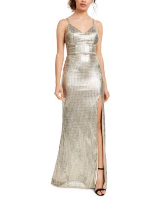 City Studios - Juniors' Sequin-Dot Slit Gown