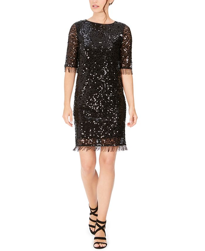 Taylor Sequined Fringe Shift Dress Macy s