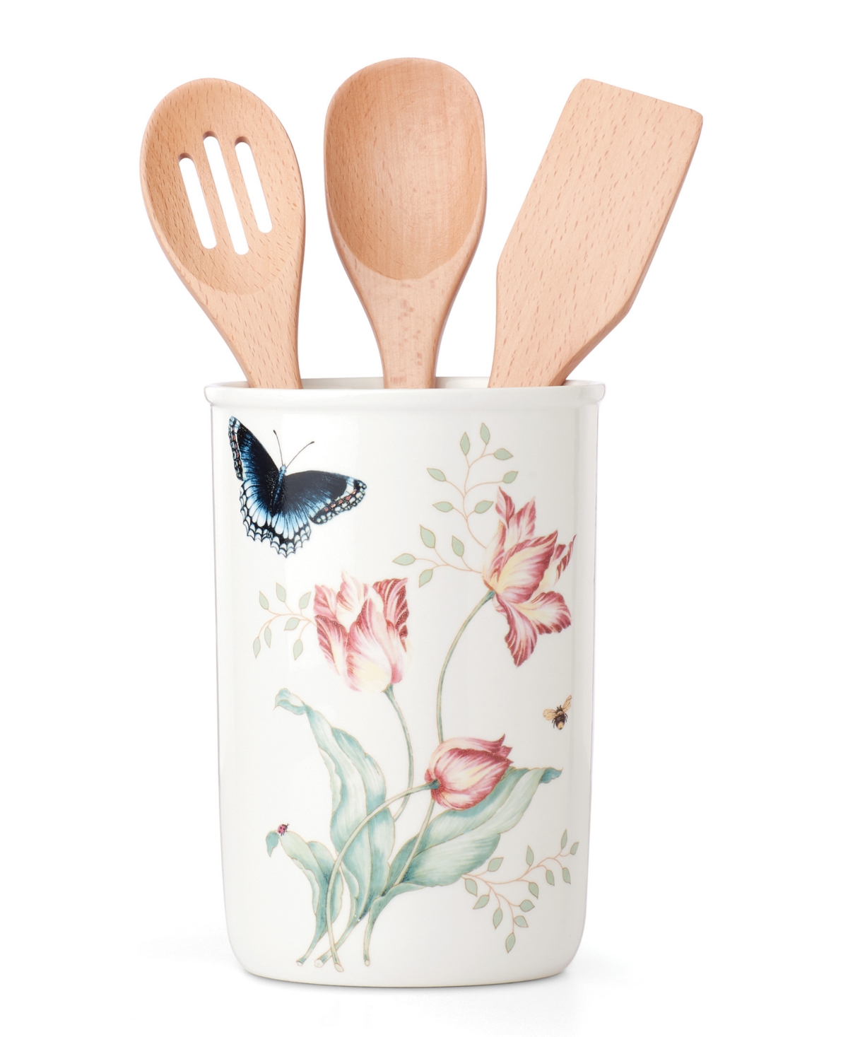 Lenox Butterfly Meadow Kitchen Jar With Utensils, Created For Macy's In White Body W,pastel Floral And Botanical