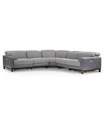 Furniture - Madiana 5-Pc. Fabric and Leather Sectional with 3 Power Recliners
