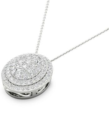 Macy's - Diamond Oval Cluster Pendant Necklace (1/2 ct. t.w.) in Sterling Silver, 16" + 2" extender