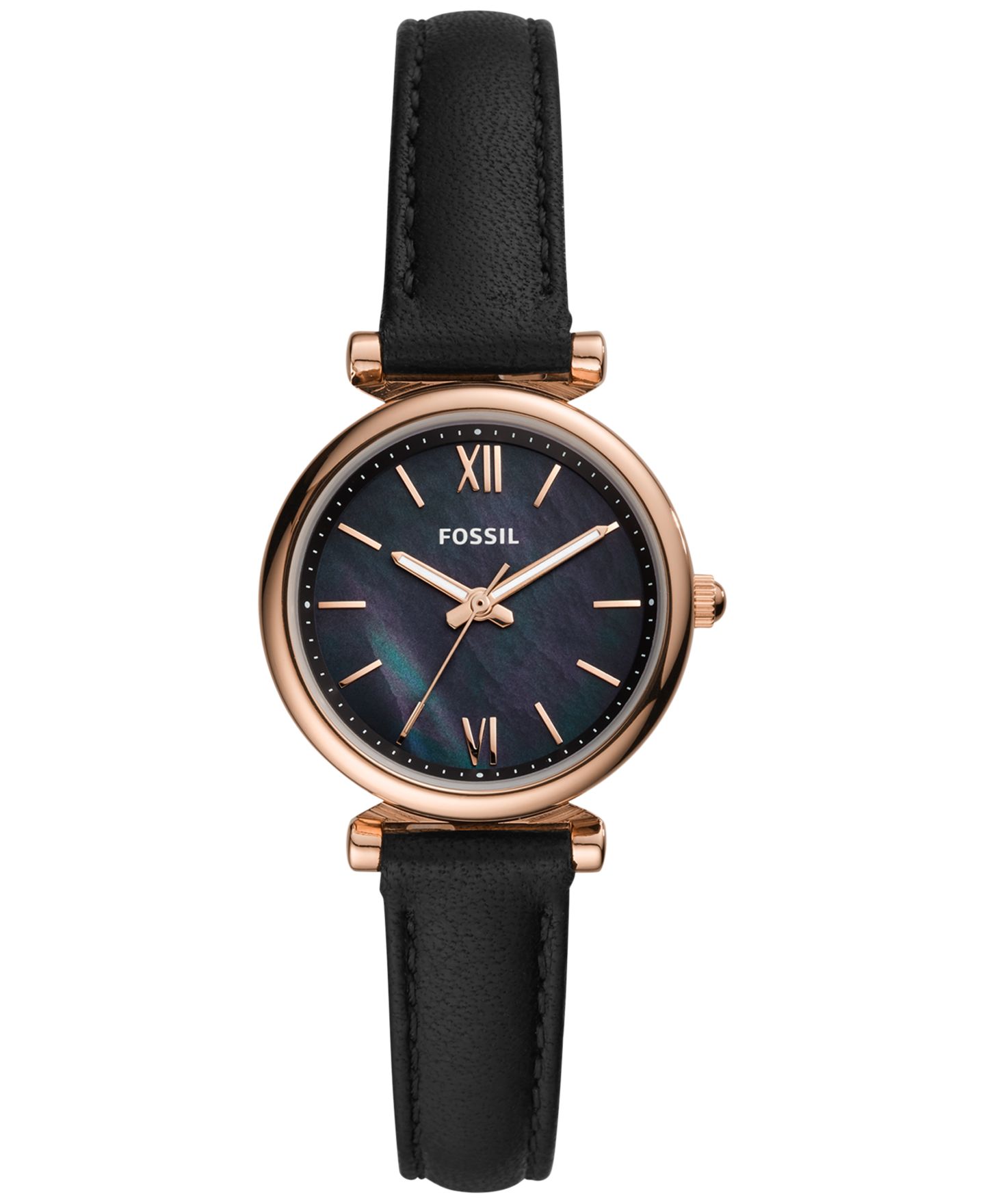 Женские часы Fossil Carlie Mini Leather Strap Watch 28mm, цвет: Чёрный — фото 1