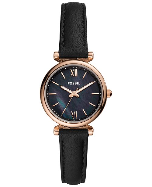 Fossil Women S Carlie Mini Black Leather Strap Watch 28mm Reviews Watches Jewelry Watches Macy S