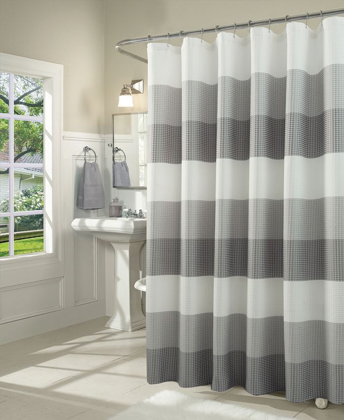 Spa 251 Ombre Waffle Striped Shower, Gray And White Striped Shower Curtain Bathroom