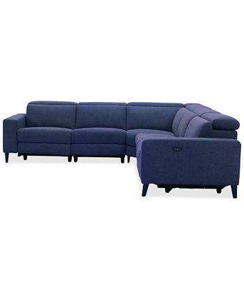 Furniture - Sleannah 5-Pc. Fabric "L" Shape Sectional with 3 Power Recliners