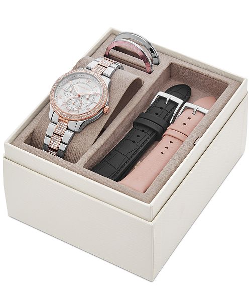 Michael Kors Women S Chronograph Runway Two Tone Stainless Steel Bracelet Watch Gift Set 38mm Reviews Watches Jewelry Watches Macy S