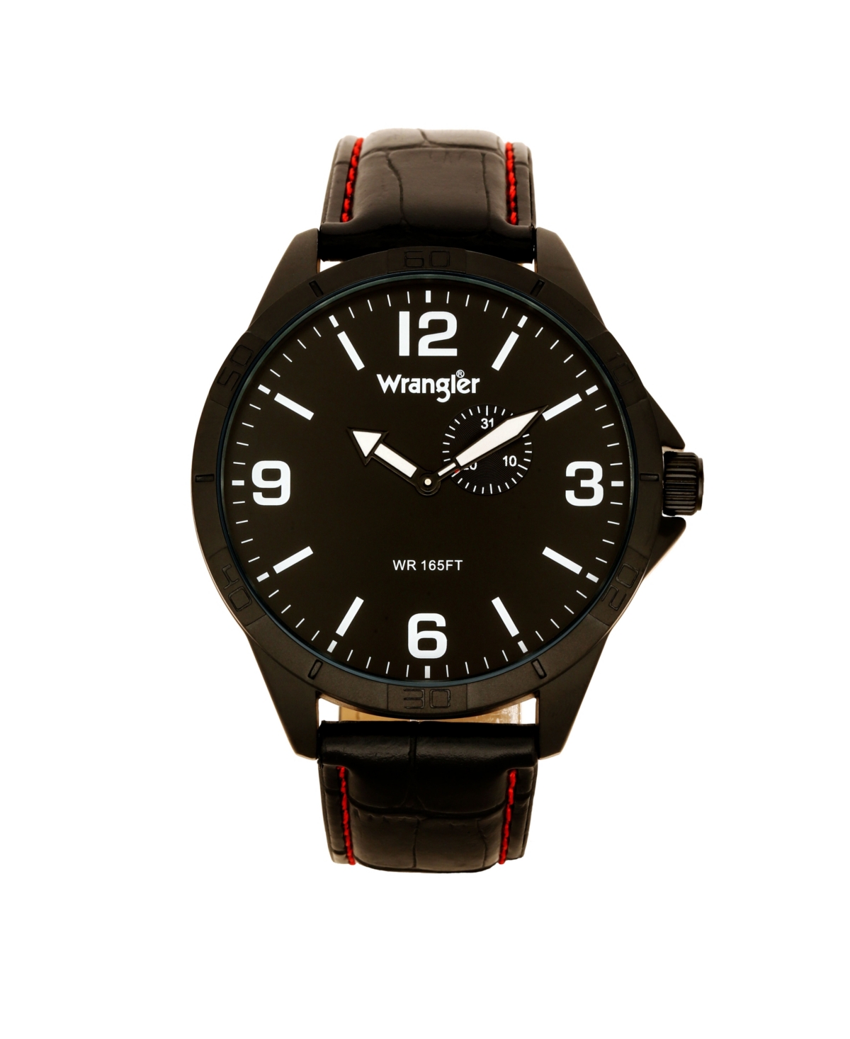 Men's Watch, 48MM Ip Titanium Case with Titanium Dial, Second Hand Subdual, Black Strap with Red Stitching - Black