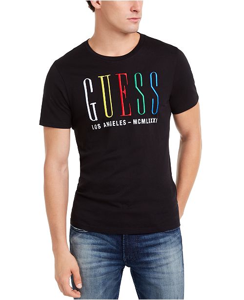 Guess Men S Multicolor Embroidered Logo T Shirt Reviews T Shirts Men Macy S